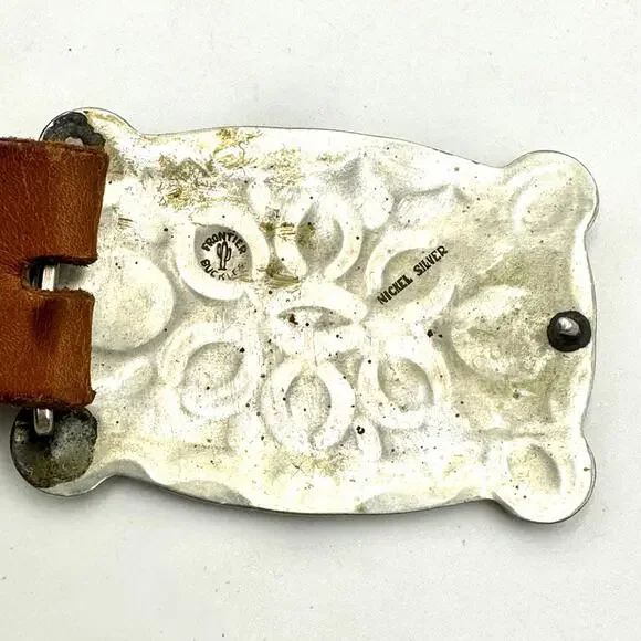 VTG -FRONTIER BUCKLE Native American vintage 70s Zuni Multi-Inlay Knifewing belt - Picture 10 of 14